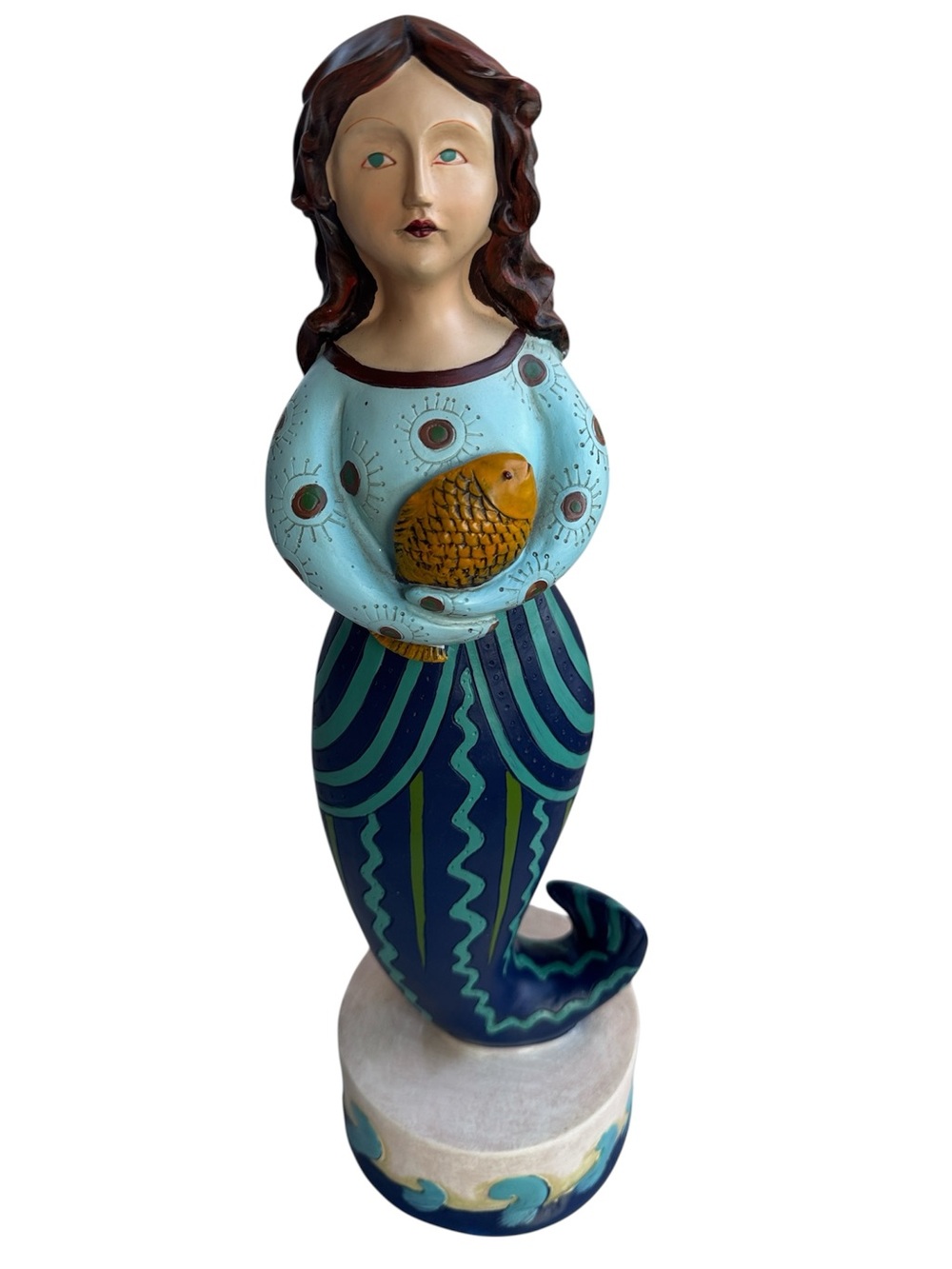 Foreside Home & Garden rare Blue Folk Art Mermaid Statue 16" Tall Coastal Decor